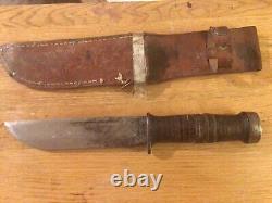 Vintage WW2 CATTARAUGUS 225Q Military Combat Knife Dagger & Leather Sheath V1