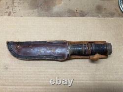 Vintage WW2 CATTARAUGUS 225Q Military Combat Knife Dagger & Leather Sheath V1