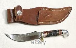 Vintage Western USA H40J Antler Stag Handle Fighting Hunting Dagger Knife Sheath