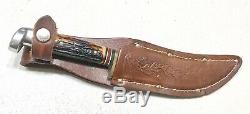 Vintage Western USA H40J Antler Stag Handle Fighting Hunting Dagger Knife Sheath