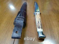Vintage knife Solingen Germany Othello Old Stag Bone withcase Dagger Boot Rare