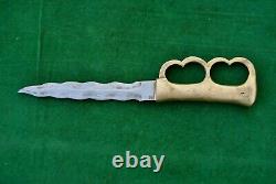 Vtg European French trench steel n brass combat hunting knife dagger no Bowie