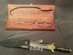 Vtg Signed Nieto Fighting Dagger Double Edge Bowie Knife Sheath Wood Display Box