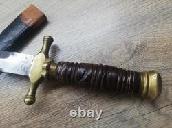 Vtg Very Rare 1950's Indonesian Military Army Dagger Saw Knife & Leather Sheath