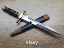 Vtg Very Rare 1950's Indonesian Military Army Dagger Saw Knife & Leather Sheath