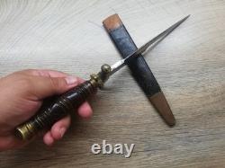 Vtg Very Rare 1950's Indonesian Military Army Dagger Saw Knife & Leather Sheath