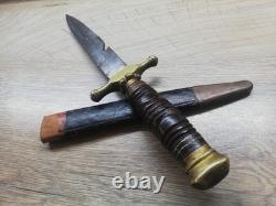 Vtg Very Rare 1950's Indonesian Military Army Dagger Saw Knife & Leather Sheath