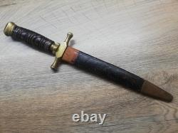 Vtg Very Rare 1950's Indonesian Military Army Dagger Saw Knife & Leather Sheath