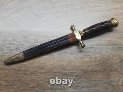 Vtg Very Rare 1950's Indonesian Military Army Dagger Saw Knife & Leather Sheath