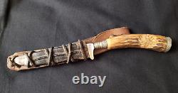 WW1 Genuine German fighting Knife Dagger 1914-1918 War scabbard leather marked