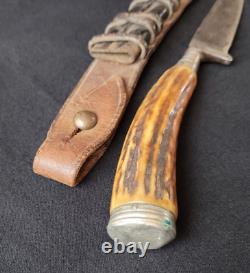WW1 Genuine German fighting Knife Dagger 1914-1918 War scabbard leather marked