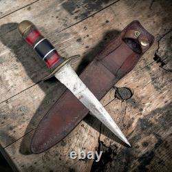 WW2 Vintage Hand Made Dagger Fighting Knife with Leather Sheath & Stacked Handle