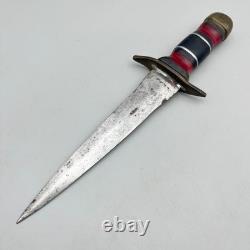 WW2 Vintage Hand Made Dagger Fighting Knife with Leather Sheath & Stacked Handle
