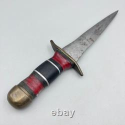 WW2 Vintage Hand Made Dagger Fighting Knife with Leather Sheath & Stacked Handle