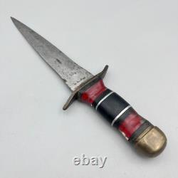 WW2 Vintage Hand Made Dagger Fighting Knife with Leather Sheath & Stacked Handle