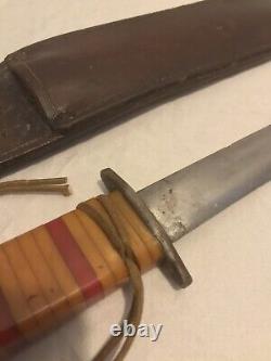 WW2 WWII Theater Made US Large Fighting Knife Dagger Bakelite Grip & Sheath