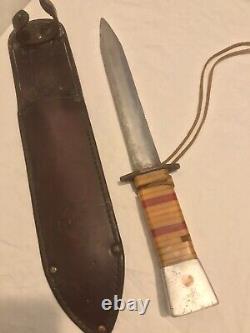 WW2 WWII Theater Made US Large Fighting Knife Dagger Bakelite Grip & Sheath