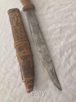 WW2 WWII Theater Made US Large Fighting Knife Dagger Bowie Floral Grip NAMED