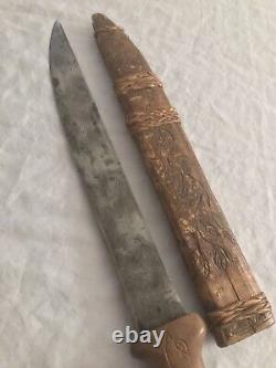 WW2 WWII Theater Made US Large Fighting Knife Dagger Bowie Floral Grip NAMED