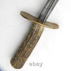 WW2 era theater-made fighting dagger, rapier blade, stag handle, comp scabbard