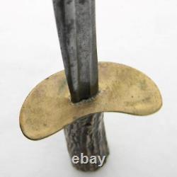 WW2 era theater-made fighting dagger, rapier blade, stag handle, comp scabbard