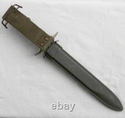 WW2 era theater-made fighting dagger, rapier blade, stag handle, comp scabbard