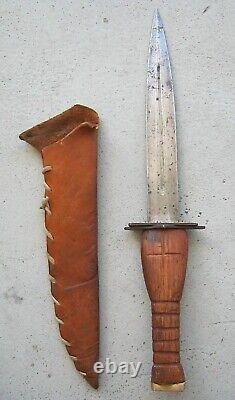 WWI/II HUGE 20.75 DAGGER COMBAT KNIFE BLOOD GROOVE WOOD HANDLE CROSS WithSHEATH