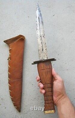 WWI/II HUGE 20.75 DAGGER COMBAT KNIFE BLOOD GROOVE WOOD HANDLE CROSS WithSHEATH