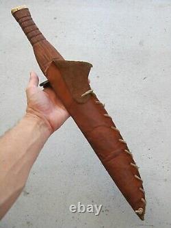 WWI/II HUGE 20.75 DAGGER COMBAT KNIFE BLOOD GROOVE WOOD HANDLE CROSS WithSHEATH