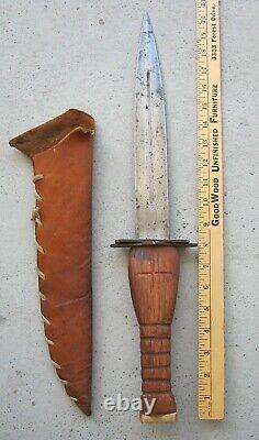 WWI/II HUGE 20.75 DAGGER COMBAT KNIFE BLOOD GROOVE WOOD HANDLE CROSS WithSHEATH