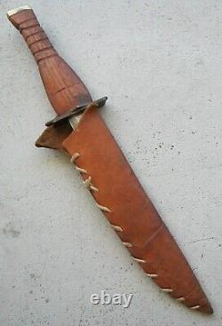 WWI/II HUGE 20.75 DAGGER COMBAT KNIFE BLOOD GROOVE WOOD HANDLE CROSS WithSHEATH