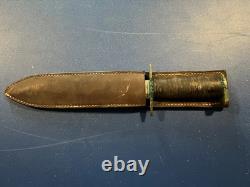 WWII Theater Made Fighting Knife with Leather Sheath Vintage Combat Dagger