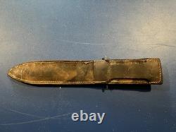 WWII Theater Made Fighting Knife with Leather Sheath Vintage Combat Dagger