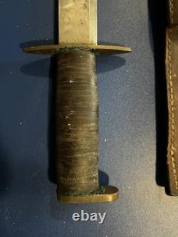 WWII Theater Made Fighting Knife with Leather Sheath Vintage Combat Dagger