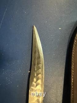 WWII Theater Made Fighting Knife with Leather Sheath Vintage Combat Dagger