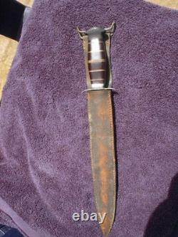 Ww1 Ww2 Custom Made Us Army Fighting Knife, Dagger, With Leather Sheath