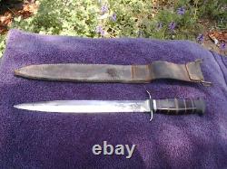 Ww1 Ww2 Custom Made Us Army Fighting Knife, Dagger, With Leather Sheath