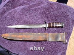 Ww1 Ww2 Custom Made Us Army Fighting Knife, Dagger, With Leather Sheath