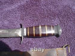 Ww1 Ww2 Custom Made Us Army Fighting Knife, Dagger, With Leather Sheath