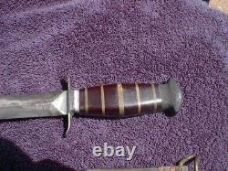 Ww1 Ww2 Custom Made Us Army Fighting Knife, Dagger, With Leather Sheath