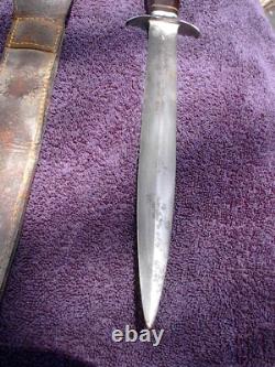 Ww1 Ww2 Custom Made Us Army Fighting Knife, Dagger, With Leather Sheath