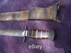 Ww1 Ww2 Custom Made Us Army Fighting Knife, Dagger, With Leather Sheath