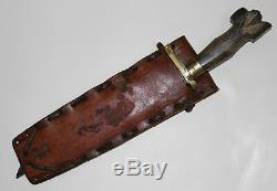 Wwii Us Army Philippines Fighting Bowie Knife Dagger With Leather Scabbard