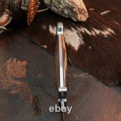 10.5 Dague de Damas couteau pleine soie manche en bois lame fixe avec étui en cuir