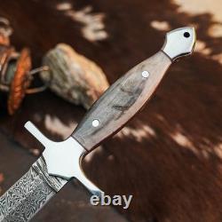 10.5 Dague de Damas couteau pleine soie manche en bois lame fixe avec étui en cuir