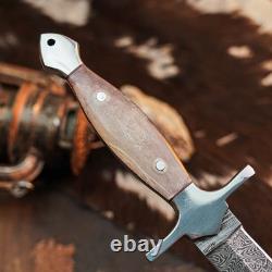 10.5 Dague de Damas couteau pleine soie manche en bois lame fixe avec étui en cuir