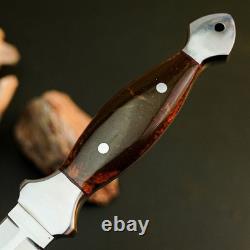 10.6 Couteau dague en acier inoxydable à soie pleine, manche en résine, lame fixe, étui en cuir
