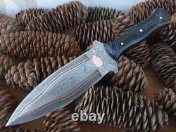 10. Dague de combat Smatchet en acier Damas cuivre forgé à la main