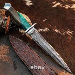 12.0 Dague de Damas Couteau à lame fixe pleine soie manche en bois avec étui en cuir