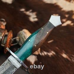 12.0 Dague de Damas Couteau à lame fixe pleine soie manche en bois avec étui en cuir
